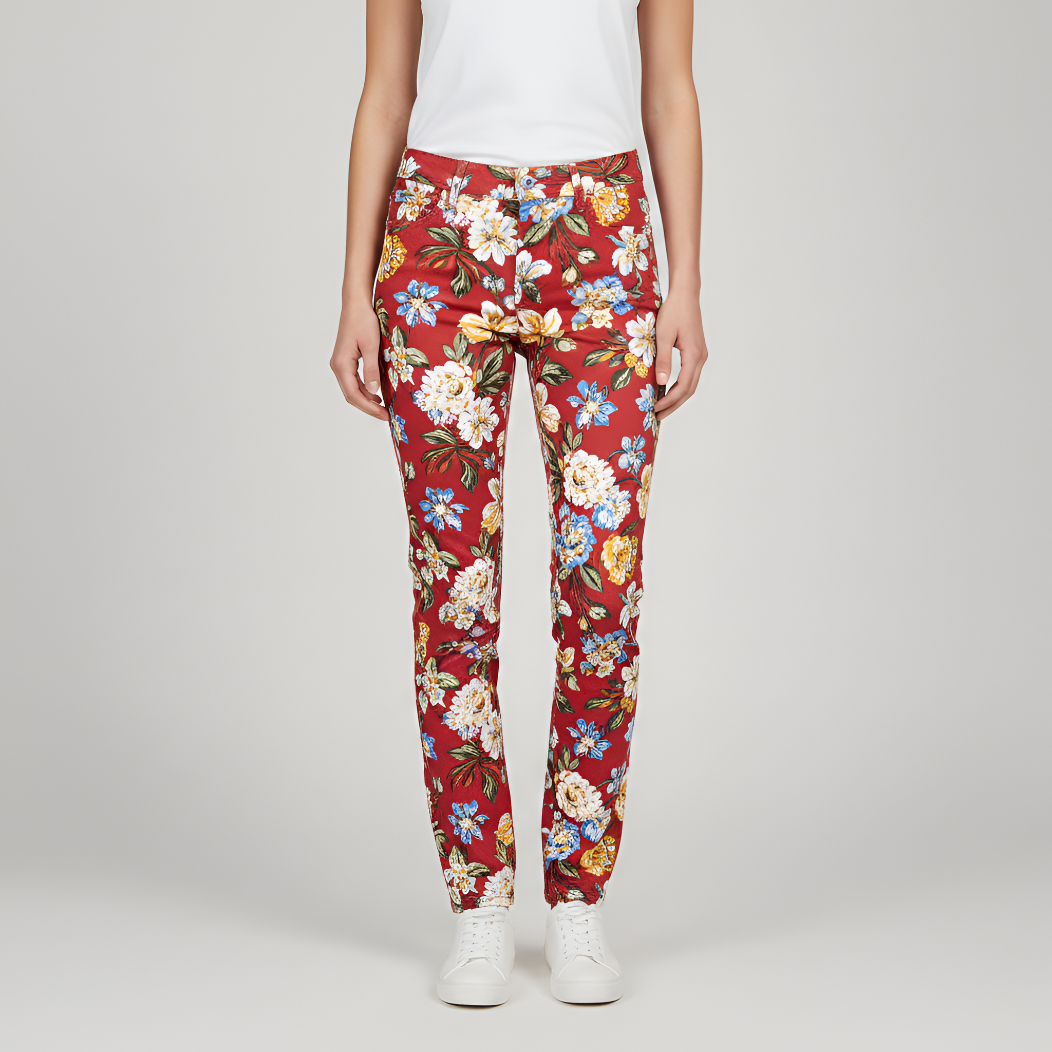 Olivia - Red Flower Jeans