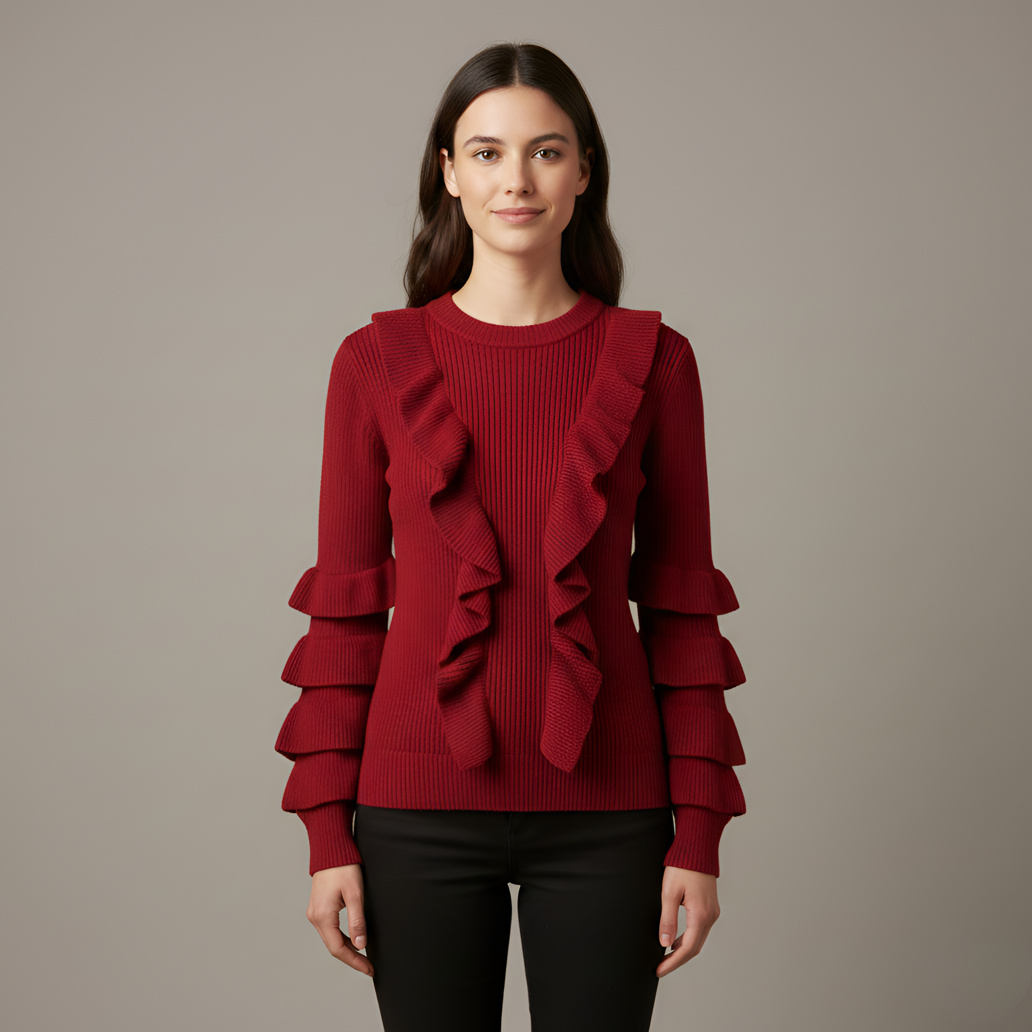 Mia - Red Ruffle Sweater