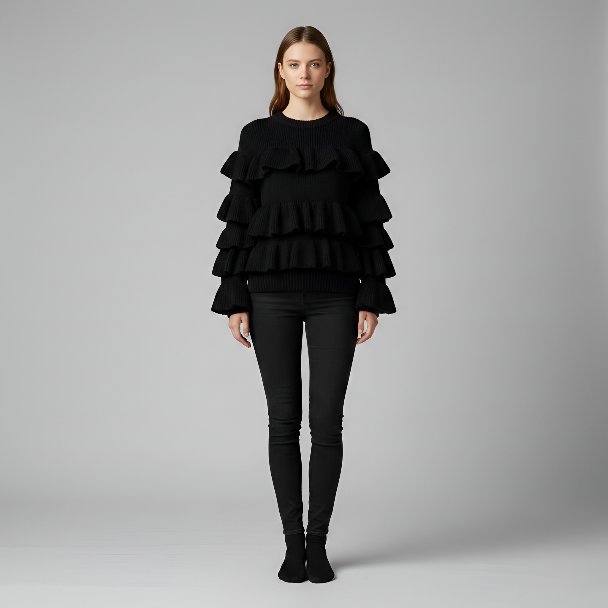 Lucy - Black Ruffle Sweater