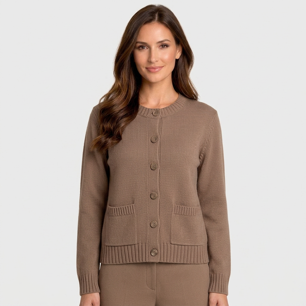 Women’s Button Front Knit Cardigan – Button Front Crew Neck Cardigan